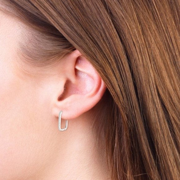 1.8 mm Moissanite Diamond Pave Rectangular Huggie Hoop Earrings NEW - Picture 2 of 11